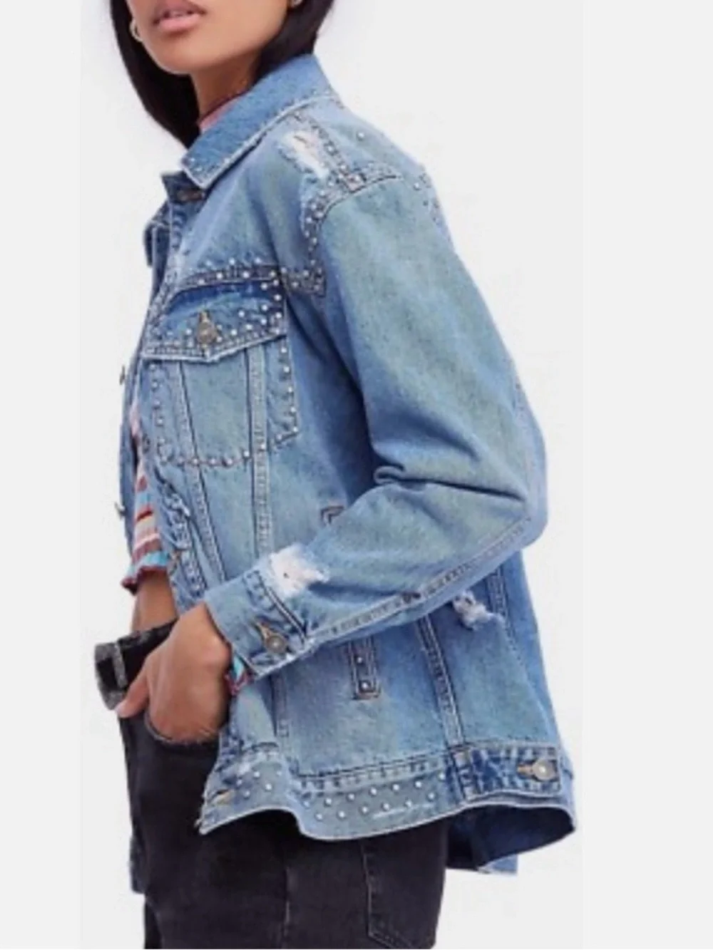 Free People Studded oversized trucker jacket - Picture 9 of 11